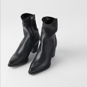Never worn Zara leather black heeled cowboy ankle boot size 10